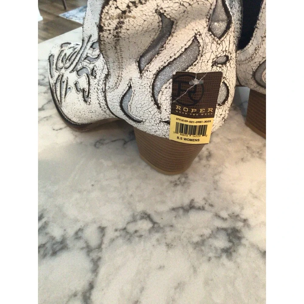 Roper Rowdy Glitz Women's Western Ankle Boots White Crackle Snip Toe